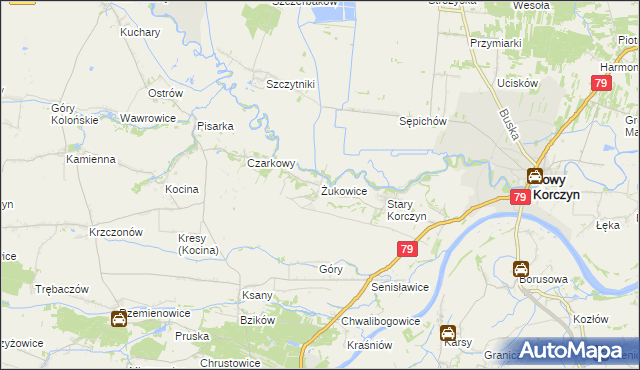 mapa Żukowice gmina Nowy Korczyn, Żukowice gmina Nowy Korczyn na mapie Targeo