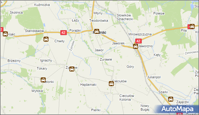 mapa Żurawie gmina Rudniki, Żurawie gmina Rudniki na mapie Targeo