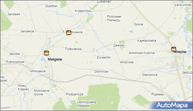 mapa Żurawniki gmina Mełgiew, Żurawniki gmina Mełgiew na mapie Targeo