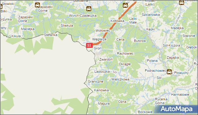 mapa Zwardoń, Zwardoń na mapie Targeo