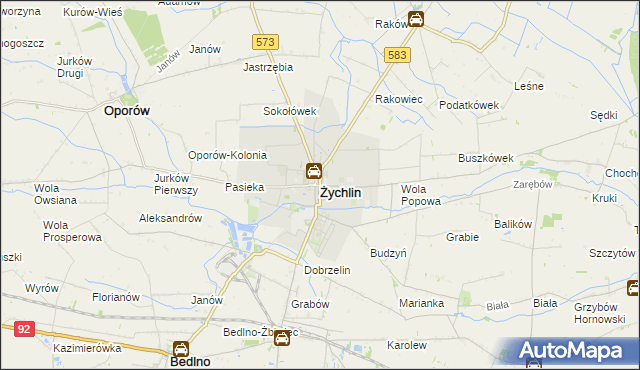 mapa Żychlin powiat kutnowski, Żychlin powiat kutnowski na mapie Targeo