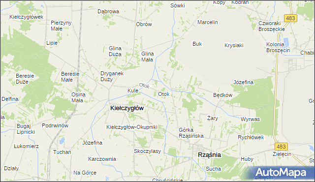 mapa Otok gmina Kiełczygłów, Otok gmina Kiełczygłów na mapie Targeo