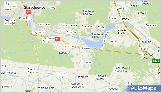 mapa Styków gmina Brody, Styków gmina Brody na mapie Targeo