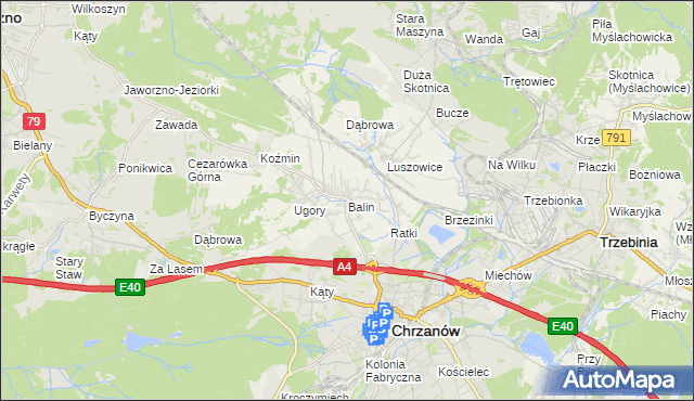 mapa Balin gmina Chrzanów, Balin gmina Chrzanów na mapie Targeo