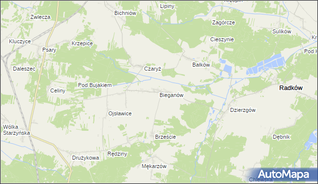 mapa Bieganów gmina Radków, Bieganów gmina Radków na mapie Targeo
