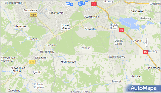 mapa Izabelin gmina Juchnowiec Kościelny, Izabelin gmina Juchnowiec Kościelny na mapie Targeo