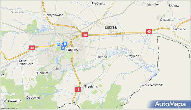 mapa Jasiona gmina Lubrza, Jasiona gmina Lubrza na mapie Targeo