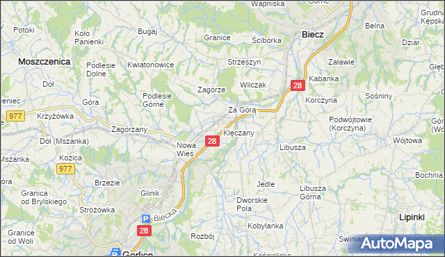 mapa Klęczany gmina Gorlice, Klęczany gmina Gorlice na mapie Targeo
