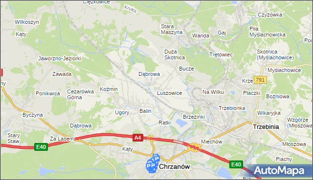mapa Luszowice gmina Chrzanów, Luszowice gmina Chrzanów na mapie Targeo