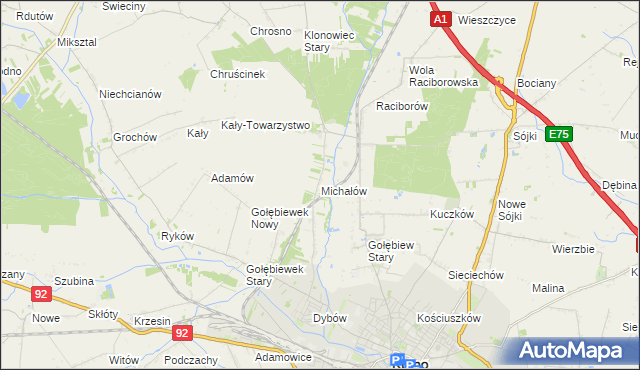 mapa Michałów gmina Kutno, Michałów gmina Kutno na mapie Targeo