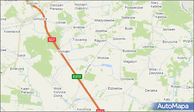 mapa Mroków gmina Trojanów, Mroków gmina Trojanów na mapie Targeo