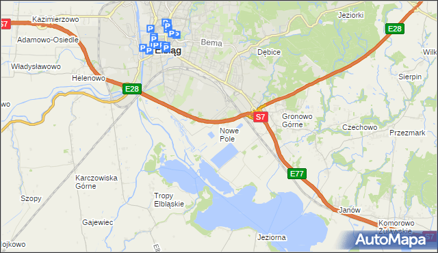 mapa Nowe Pole gmina Elbląg, Nowe Pole gmina Elbląg na mapie Targeo