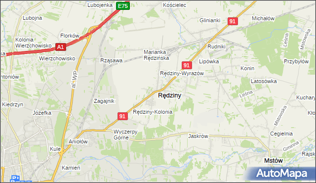 mapa Rędziny powiat częstochowski, Rędziny powiat częstochowski na mapie Targeo