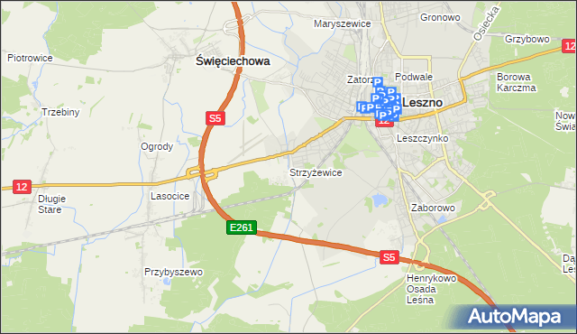 mapa Strzyżewice gmina Święciechowa, Strzyżewice gmina Święciechowa na mapie Targeo