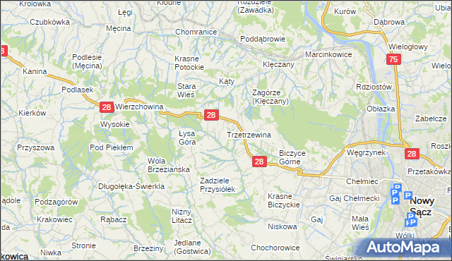 mapa Trzetrzewina, Trzetrzewina na mapie Targeo