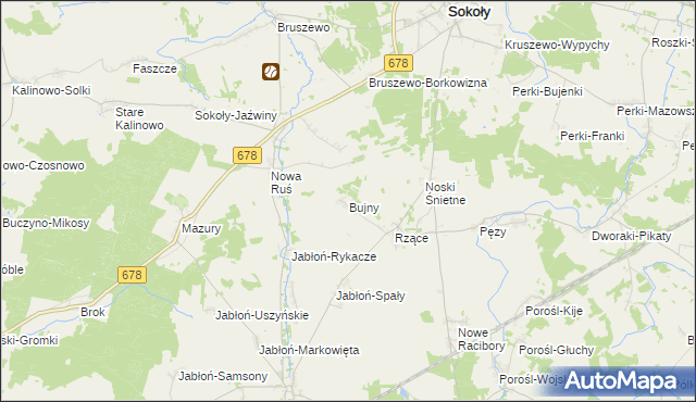 mapa Bujny gmina Sokoły, Bujny gmina Sokoły na mapie Targeo