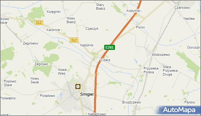 mapa Czacz gmina Śmigiel, Czacz gmina Śmigiel na mapie Targeo