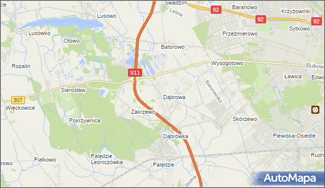 mapa Dąbrowa gmina Dopiewo, Dąbrowa gmina Dopiewo na mapie Targeo