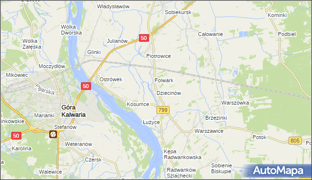 mapa Dziecinów gmina Sobienie-Jeziory, Dziecinów gmina Sobienie-Jeziory na mapie Targeo