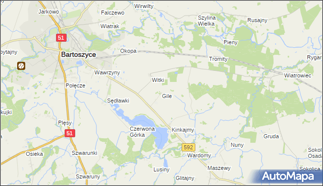 mapa Gile gmina Bartoszyce, Gile gmina Bartoszyce na mapie Targeo