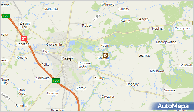 mapa Gołąbki gmina Pasłęk, Gołąbki gmina Pasłęk na mapie Targeo