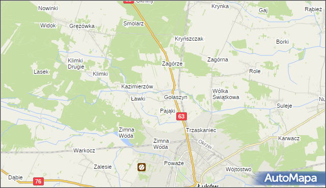 mapa Gołaszyn gmina Łuków, Gołaszyn gmina Łuków na mapie Targeo