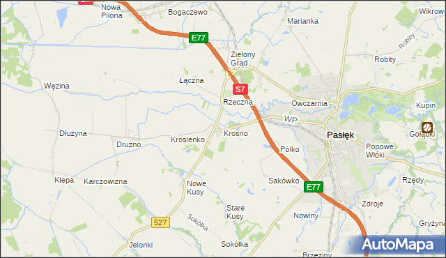 mapa Krosno gmina Pasłęk, Krosno gmina Pasłęk na mapie Targeo