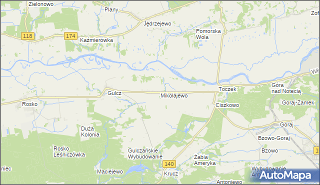 mapa Mikołajewo gmina Czarnków, Mikołajewo gmina Czarnków na mapie Targeo