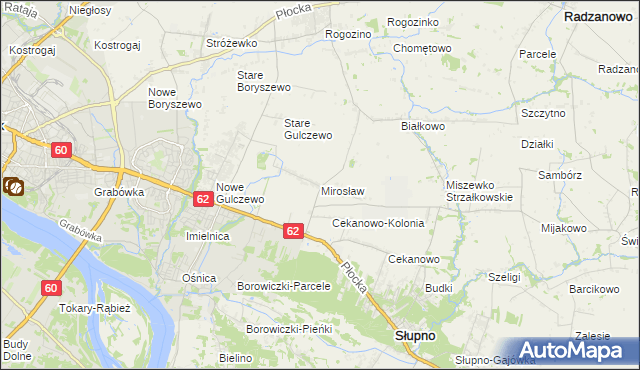 mapa Mirosław gmina Słupno, Mirosław gmina Słupno na mapie Targeo