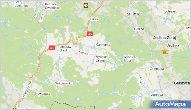 mapa Rybnica Leśna, Rybnica Leśna na mapie Targeo