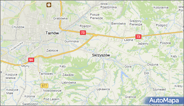 mapa Skrzyszów powiat tarnowski, Skrzyszów powiat tarnowski na mapie Targeo