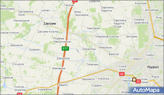 mapa Zdziechów gmina Zakrzew, Zdziechów gmina Zakrzew na mapie Targeo