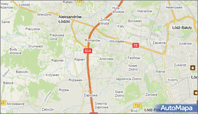 mapa Antoniew gmina Aleksandrów Łódzki, Antoniew gmina Aleksandrów Łódzki na mapie Targeo