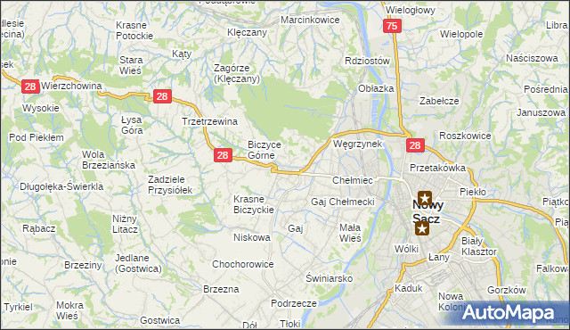 mapa Biczyce Dolne, Biczyce Dolne na mapie Targeo