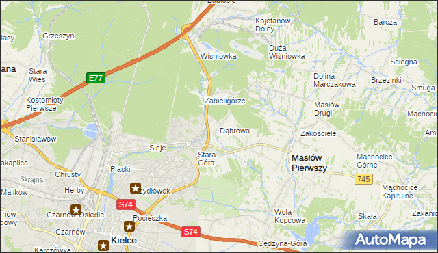 mapa Dąbrowa gmina Masłów, Dąbrowa gmina Masłów na mapie Targeo