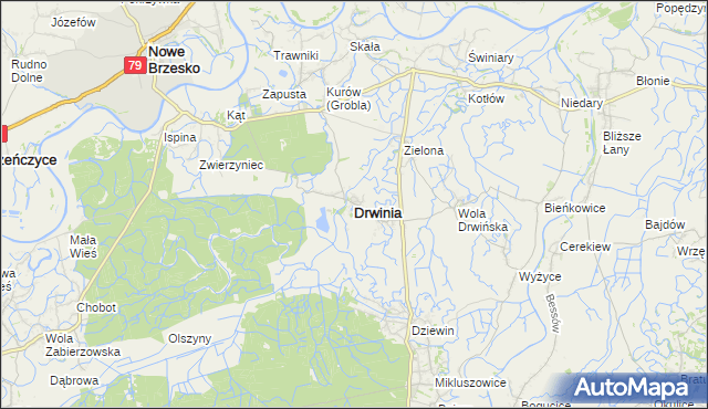 mapa Drwinia powiat bocheński, Drwinia powiat bocheński na mapie Targeo