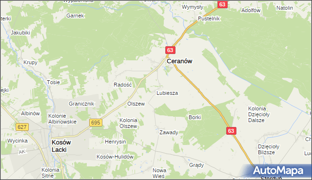 mapa Lubiesza, Lubiesza na mapie Targeo