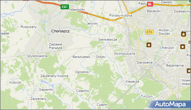 mapa Oliszki gmina Choroszcz, Oliszki gmina Choroszcz na mapie Targeo