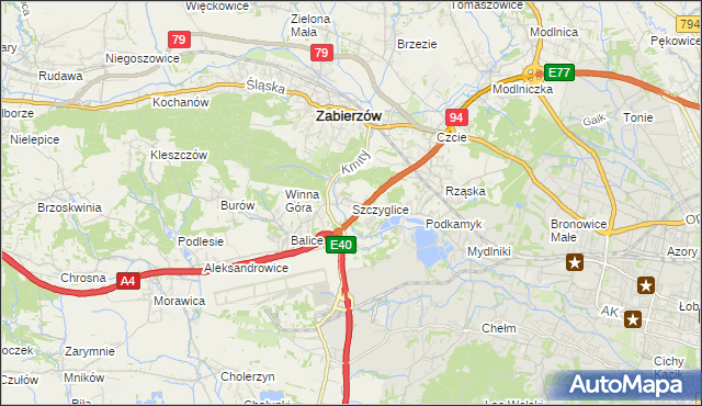 mapa Szczyglice gmina Zabierzów, Szczyglice gmina Zabierzów na mapie Targeo