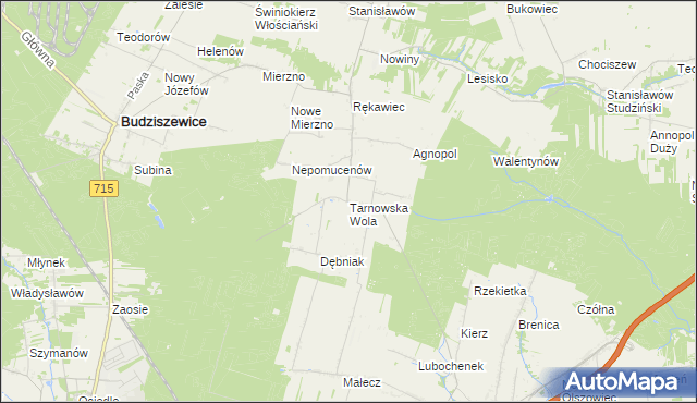 mapa Tarnowska Wola gmina Lubochnia, Tarnowska Wola gmina Lubochnia na mapie Targeo