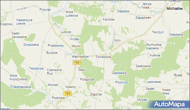 mapa Tomaszów gmina Michałów, Tomaszów gmina Michałów na mapie Targeo