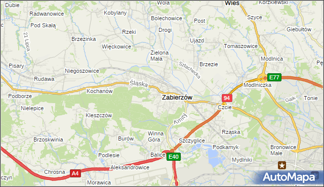 mapa Zabierzów powiat krakowski, Zabierzów powiat krakowski na mapie Targeo