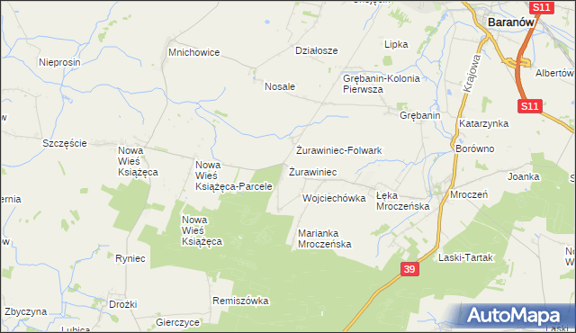 mapa Żurawiniec gmina Baranów, Żurawiniec gmina Baranów na mapie Targeo