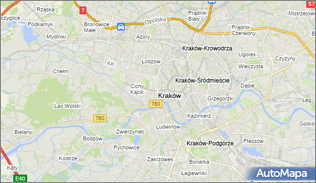 mapa Krakowa, Kraków na mapie Targeo