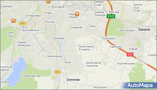 mapa Abramowice Prywatne, Abramowice Prywatne na mapie Targeo