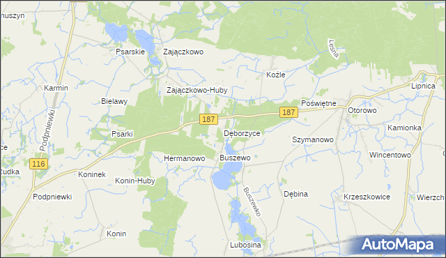 mapa Dęborzyce, Dęborzyce na mapie Targeo