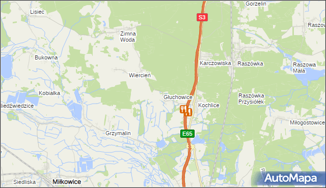 mapa Głuchowice, Głuchowice na mapie Targeo