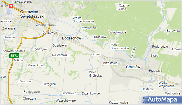 mapa Grójec gmina Ćmielów, Grójec gmina Ćmielów na mapie Targeo