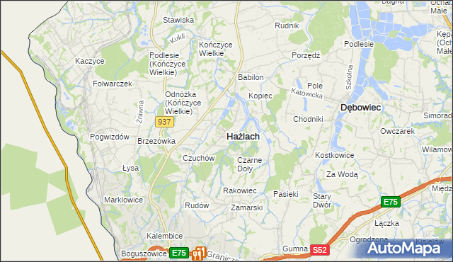 mapa Hażlach, Hażlach na mapie Targeo