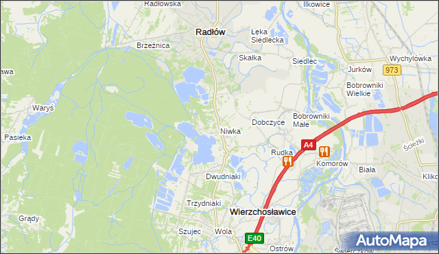 mapa Niwka gmina Radłów, Niwka gmina Radłów na mapie Targeo